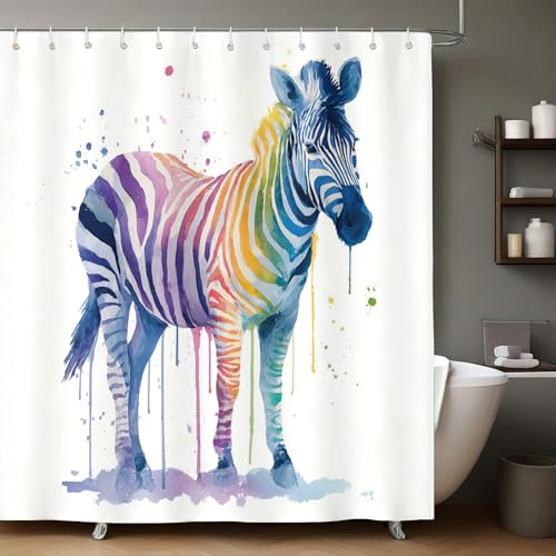Tier Badewannenvorhang Duschvorhang Aquarell Zebra 180x180 cm wasserdicht waschbar mit 12 Ringen für Badezimmer & Dusche