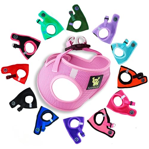 EcoBark Teacup Dog Harness – Luxury Step in Dog Harnesses XXXS – Reflective and Adjustable Vest Harness – Soft Mesh Halter Harness Vest for Puppies & Dogs (Baby Pink)