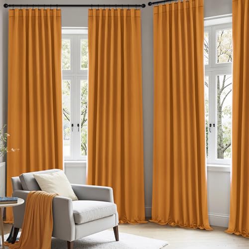 Image of ANRODUO Mustard Yellow Back Tab Blackout Curtains 90 Inch Long 2 Panels | Rod Pocket,Thermal Insulated Room Darkening Light Blocking Curtains for Living Room Bedroom Privacy,W42xL90