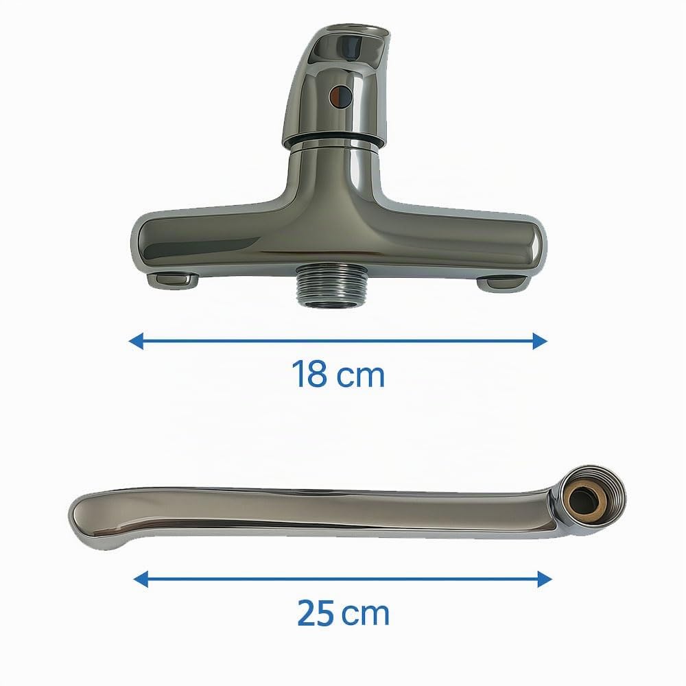 Grifo de pared para fregadero con suministro orientable a 360° | Mezclador cromado brillante de acero inoxidable