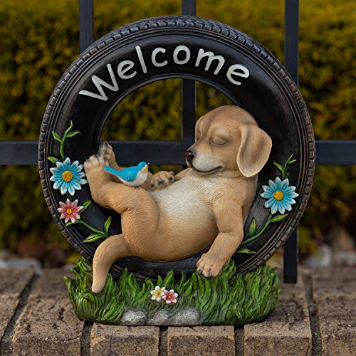Vp Home Chillaxing Welcome Puppy Dog Solar Powered Led Outdoor Decor Garden Light Outdoor Decor Garden Light Welcome Chillax Puppy Statues Outdoor Funny Figurine Decor For Outside Patio, Yard, Lawn #TOP5