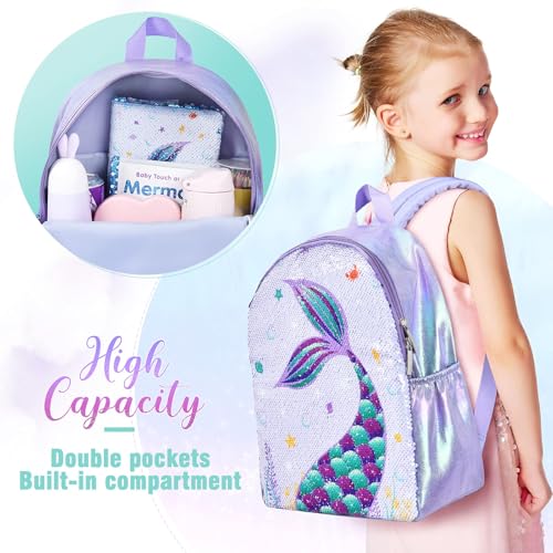 WERNNSAI Sparkly Girls Mermaid Kids Backpack - Sequins School Backpack for Kids Girls Preschool Kindergarten Elementary 15” Lightweight Travel Casual Book Bag Schoolbag3