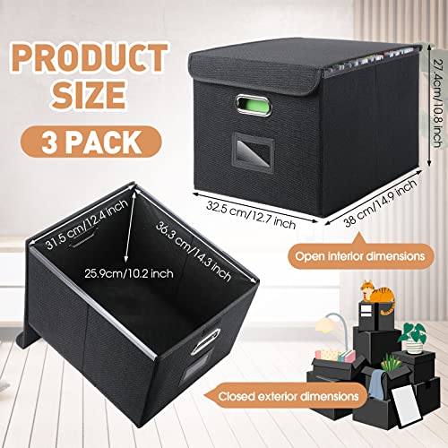 Amylove 3 Packs Collapsible File Storage Boxes With Lids, 15X12.8X10.8 Inch Linen Office Document Storage Box File Boxes With Plastic Slide For Hanging Letter/Legal Folder, For Home/Office Cabinet #TOP1