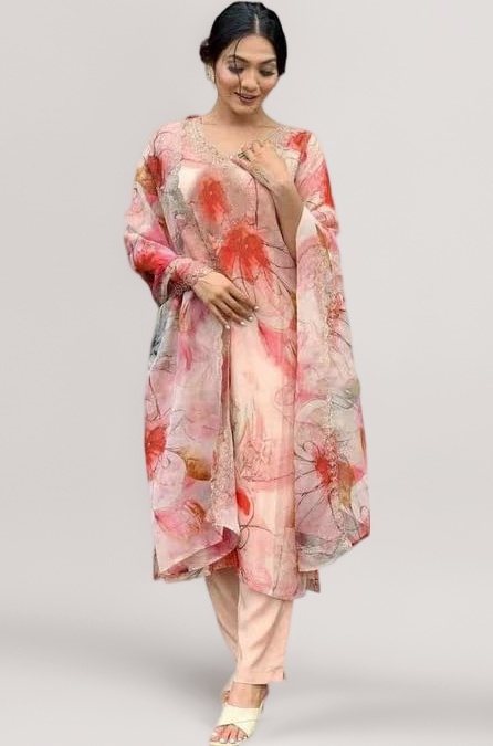 SHIENZY Cotton Blend Embroidered V Neck Kurta Set for Women | Straight Fit Kurta with Pants & Dupatta | Casual Office Wear Ethnic Kurti for Women