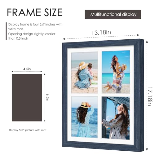 Image of DUENPY 12x16 Picture Frame 5x7 Collage Picture Frame Displays Four 5x7 inch Photos or 12x16 (Without Mat) for Available Horizontal Wall Mounting Display and Vertical Navy Blue