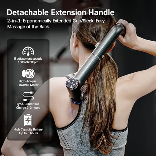 2 in 1 Mini Massage Gun with Extended Handle, Hot and Cold Deep Massager Tissue Back Massage for Athletes for Pain Relief, Handheld Muscle Massager with Carry Case &Silent Brushless Motor - Image 3