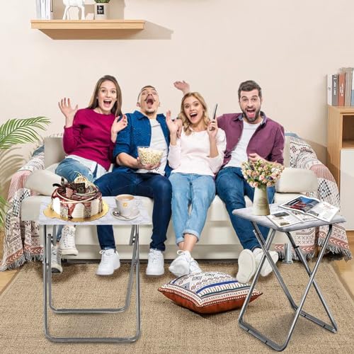 Image of Garden 4 You TV Tray Table, Folding Dinner Tray With No Assembly Required, Sturdy Foldable Snack Eating Table for Living Room, 2PCS (White Marble)