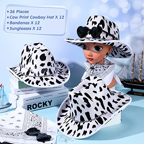 36 Pieces Adult Cowboy Hat With Bandanna Heart Sunglasses Unisex Felt Cowboy Hat Men Women Western Party Hat Cowboy Costume (Cow Style) #TOP1