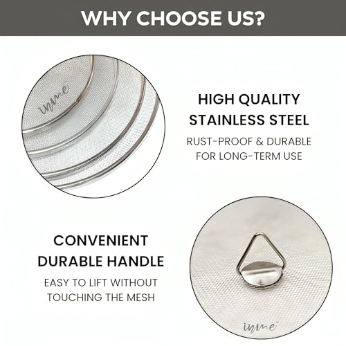 Image of Inme Stainless Steel Net Cover Lid for Vessel Utensil, Milk Cover Jali Multipurpose Net lids for Fruits Food Bowls Kadai Plate Mesh Strainer in Kitchen Dining Table - Set of 4, Silver