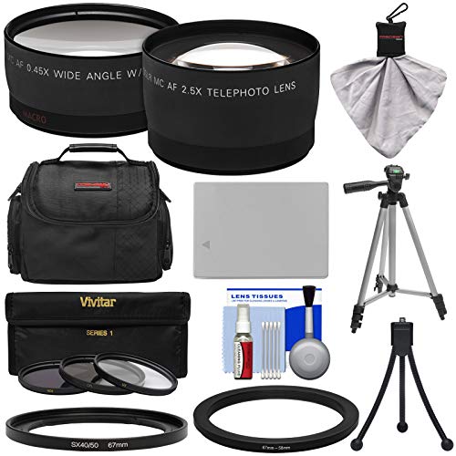 Bower FA-DC67A Ring Adapter Tube (67mm) with Tele/Wide Lenses + 3 Filters + NB-10L Battery + Case + Tripod + Kit for Canon PowerShot SX60