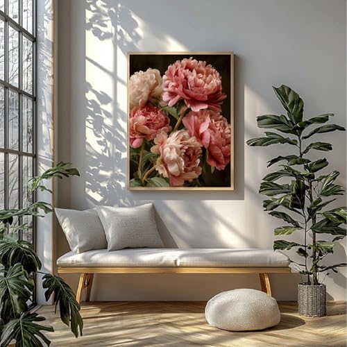 Impression sur toile pivoine rose affiche murale classique 3 pièces