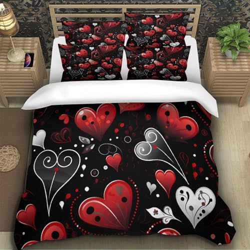 Housse de couette 135x200cm motifs cœurs imprimés en microfibre