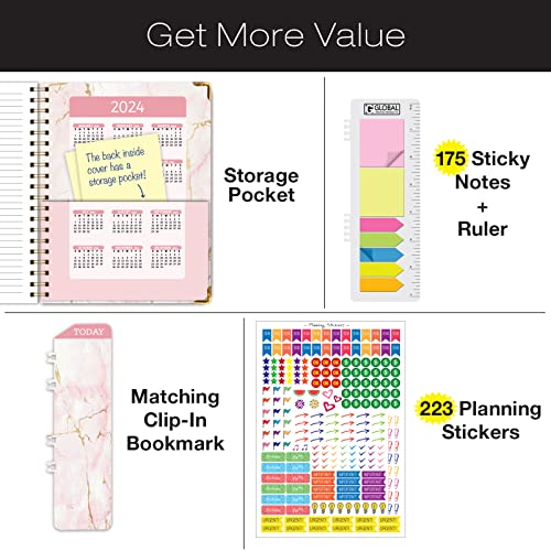 Hardcover Academic Year 2023-2024 Planner: (June 2023 Through July 2024) 8.5"X11" Daily Weekly Monthly Planner Yearly Agenda. Bookmark, Pocket Folder And Sticky Note Set (Pink Marble) #TOP1