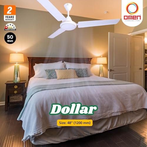 Image of Omen Changing Lives Dollar 1200mm Ceiling Fan for Home | BEE Star Rated Energy Efficient | Rust Resistant | Superior Air Delivery | High Speed | 2 Year Warranty| (White)