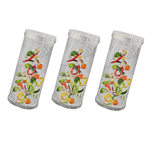 Virtcooy Panier à Griller Roulant | Grille de Barbecue en Acier Inoxydable avec Panier de Grillage cylindrique pour légumes de Gril extérieur, Frites | Accessoires de Cuisson au Gril