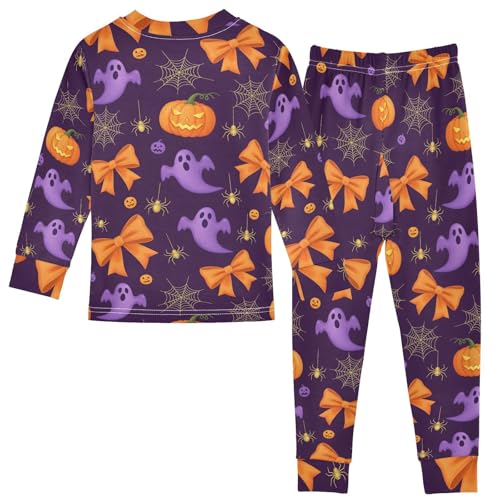 Pajama Sets Long Sleeve Halloween Pattern with Ghosts Pumpkins Soft Comfy Sleepwear 2 Piece PJS 3-8T3