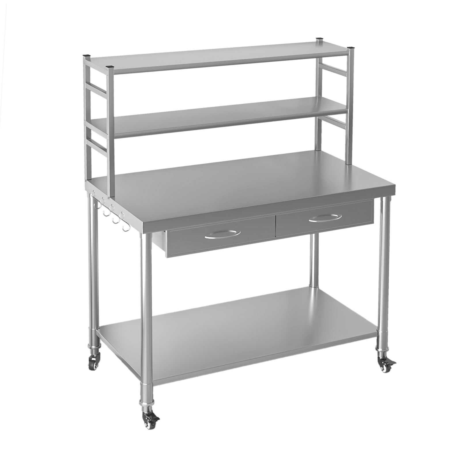 Stainless Steel Table with Shelves and Drawers 48"x24" Removable Commercial Kitchen Work Countertop Prep Tables Utility Table for Garage Home Restaurant Warehouse Outdoors