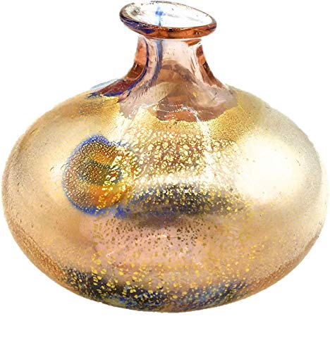 Bottiglia Collezione Vetro di Murano Murrina Foglia Oro Made in Italy (Cipolla Rosa, Ø 8 h 6 cm)