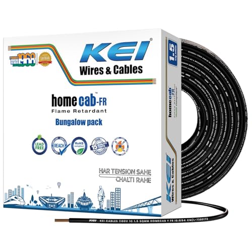 Image of KEI WIRES & CABLES Homecab 1.5 sqmm 1 Core 99.97% Pure Copper Conductor Flame Retardant House Wire PVC Insulated Cable for Domestic & Industrial Electrical Wiring (Black, 180 Meters)