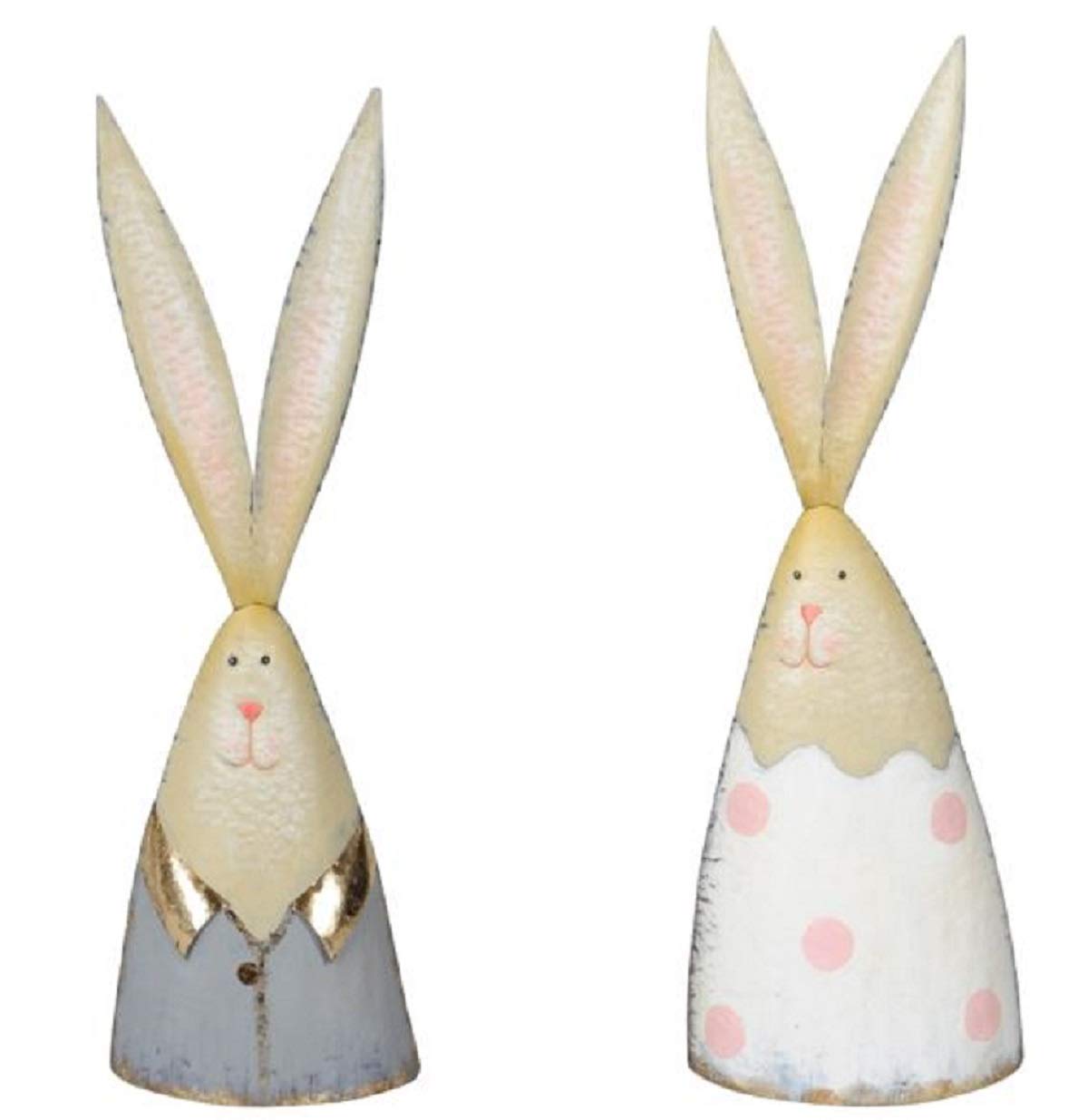 dekorative originelle Dekofigur Hase als Hasendame weiß rosa oder Hasenmann hellgrau Gold Metall bemalt (Hasendame weiß rosa)