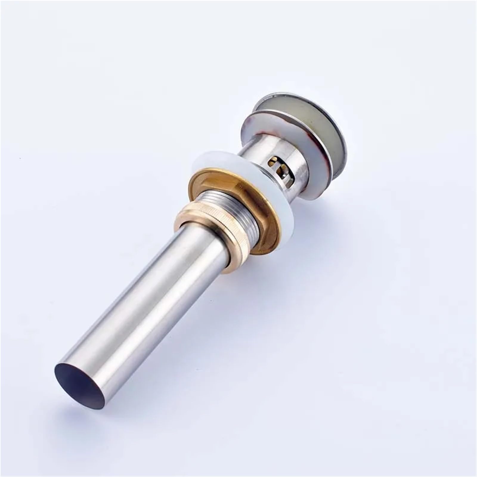Tappo a Molla a Scatto clac Scarico pop-up for lavabo da bagno di lusso, in ottone, con e senza troppopieno, scolapiatti for vanità, 5 colori a scelta per lavabo(Brushed Nickel)