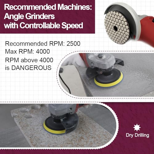 QUEFORET Diamant Polierpads Set 10 Stücke - 8 Stücke 100mm Trocken Polierscheiben (Körnung 50 x 3, 100 x 2, 200/400/800), 1 Stück Polierteller, 1 Stück Adapter für Granit Marmor Quarz Kunststein