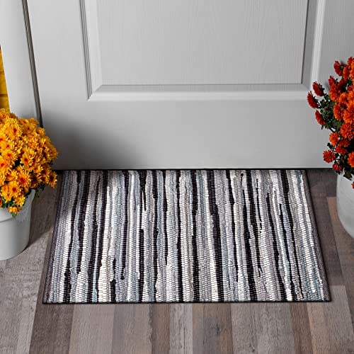 Savi Home Hand Woven 100% Cotton Chindi Rag Rug 20"x32" - Grey Multi, Recycled Reversible Rug, Boho Farmhouse Rugs for Living Room, Dinning Room, Kitchen, Entryway, Bedroom Rugs