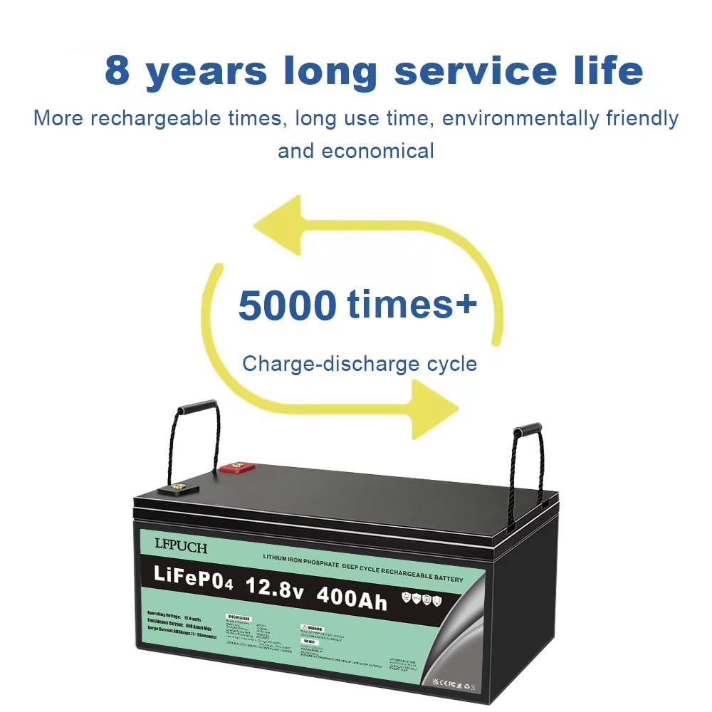 Leisure batteria，Batteria LiFePO4 12V 400Ah, al litio ferro fosfato invece della batteria AGM per auto o batteria a ciclo profondo, Adatto per impianti fotovoltaici, sistemi di accumulo di energia
