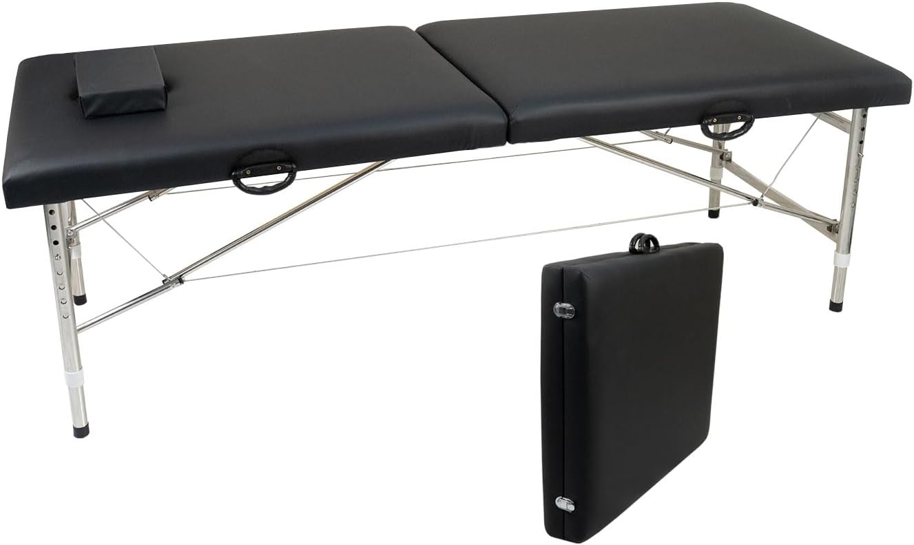 Portable Massage Table Professional Adjustable Folding Bed Lightweight Foldable Beauty Facial Table, Salon Massage Bed Spa Table with Carrying Bag & Headrest (Free Installation) (Black)