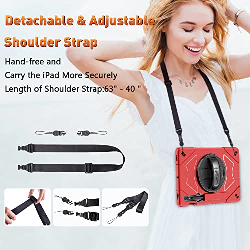 Supfives Case For Samsung Galaxy Tab S8 11 Inch 2022 : Tablet S7 2020 Cover Military Grade Heavy Duty Tpu Protector With S-Pen Holder + Handle + Shoulder Strap + Rotating Kickstand,Red #TOP6