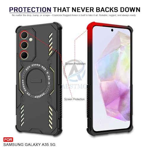 Image of AESTMO Back Case Cover for Samsung Galaxy A35 5G | Magnetic Case with Built-in Metal Ring | Compatible with MagSafe Accessories | Shockproof Hybrid (PC + TPU, Black)