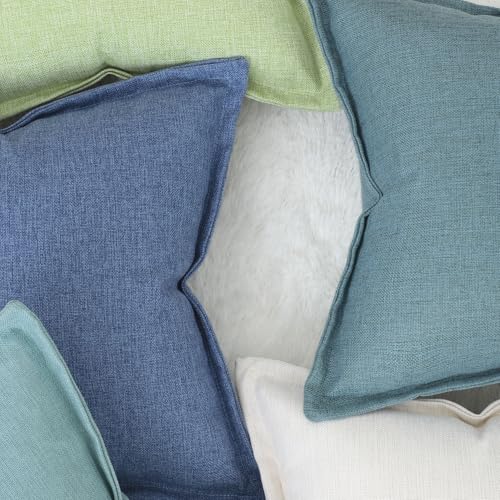 MADIZZ Pack of 2 Faux Rustic Linen Throw Pillow Covers with Flange Edge Soft Boho Natural Decorative Pillowcases for Sofa Living Room Modern Throw Pillows for Bed 20x20 Inch Blue by MADIZZ - Used condition - Image 5