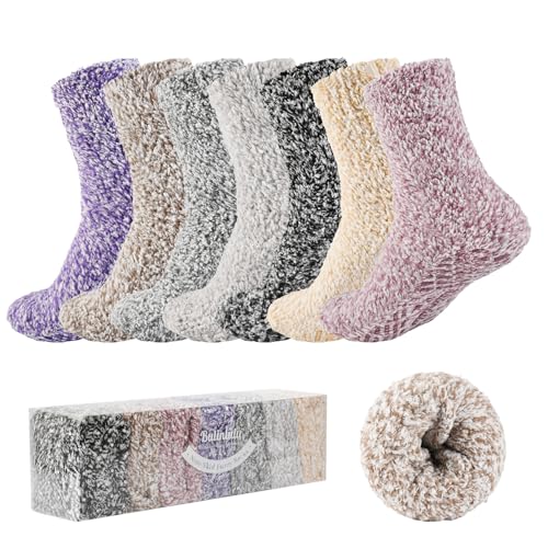 Image of Bulinlulu Fuzzy Socks with Grips Plush Sleep Cozy Winter Soft Hospital Fluffy Socks for Womens Mens Gifts