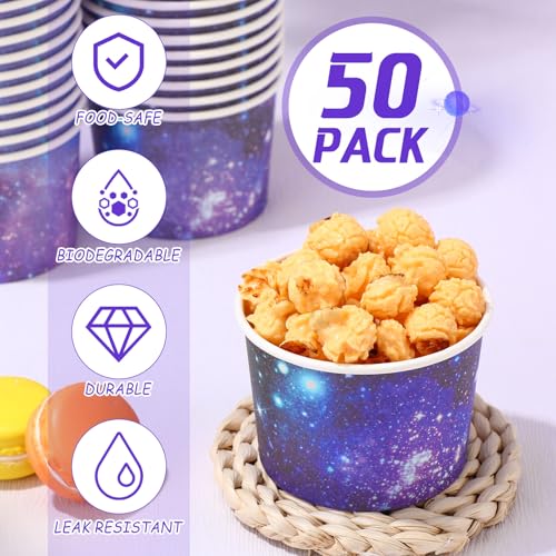 Image of Funnymoom 50 Pack Space Galaxy Party Supplies Galaxy Ice Cream Cups 9 oz Outer Space Disposable Dessert Bowls Paper Soup Bowls Starry Night Snack Cups for Hot or Cold Food for Kids Birthday Party