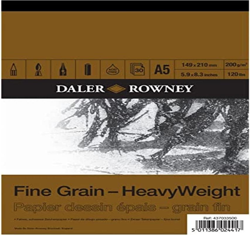 Daler Rowney : Fine Grain : Heavyweight Cartridge Pad : 200gsm : 30 Sheets : A5