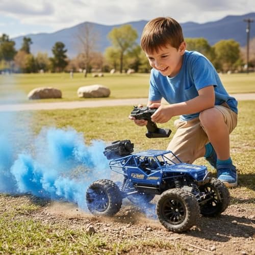 Image of Remote Control Rock Crawler Monster Truck for Kids with Mist Spray & Smoke Effect | Rechargeable Off-Road All Terrain RC Car with Spring Shockers | High Speed Climbing Toy Car (Color As Per Stock)