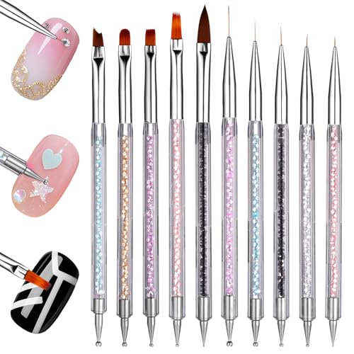 Nail Art Brushes Set, 10 PCS Nails Liner Brush, Double-Ended Dott...
