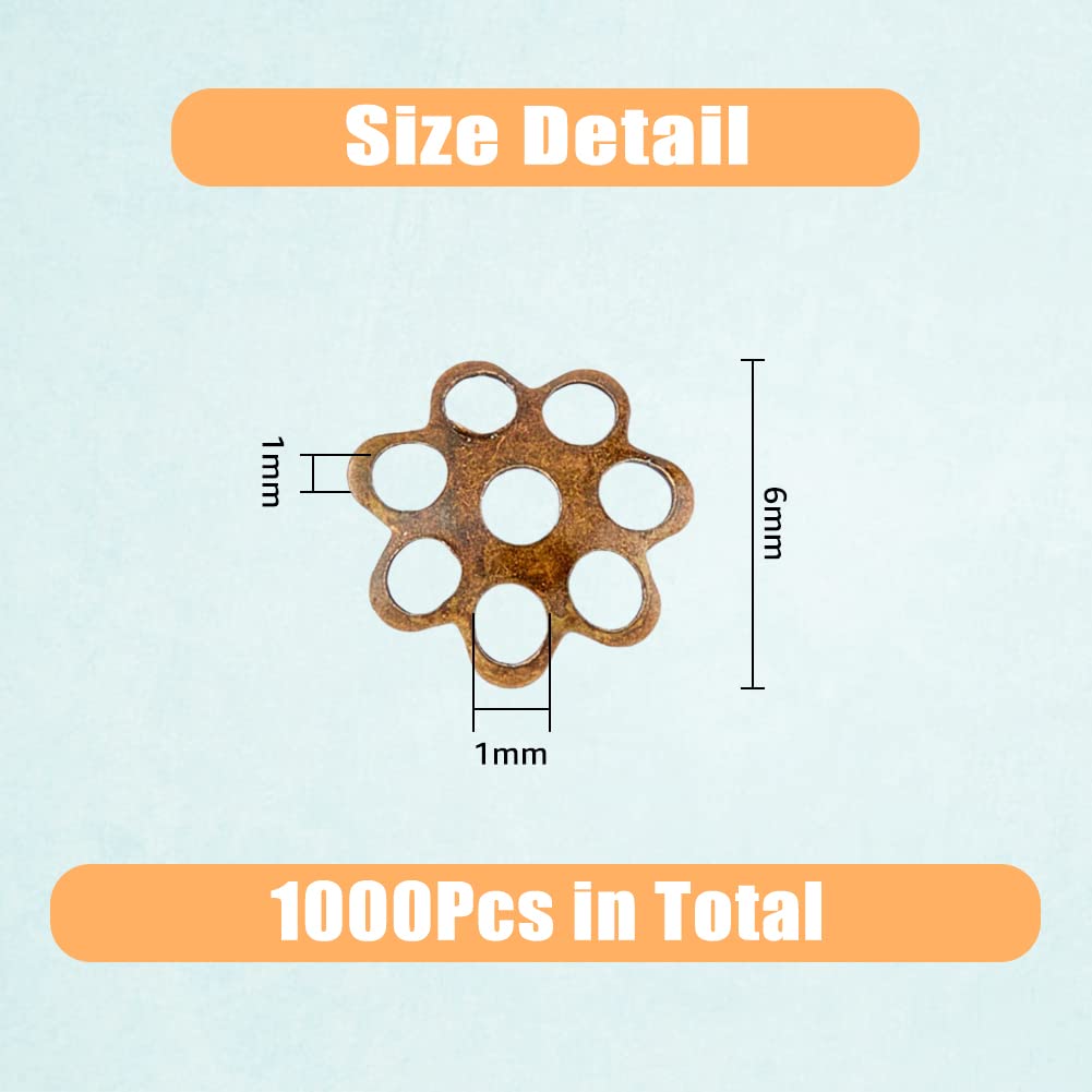 DICOSMETIC 1000Pcs Flower Bead Ends - Bronze Caps & Spacers for Jewelry Making, Hole: 1mm