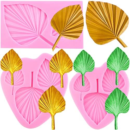 RFGHAC Fan Leaf Fondant Mold Palm Leaf Silicone Mold Hawaiian Tropical Leaf Candy Mold For Cake Decoration Cupcake Topper Candy Chocolate Gum Paste Set Of 3