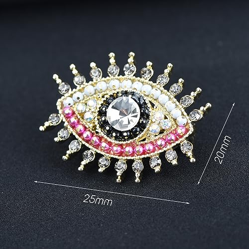 Image of Retro Evil Eye Brooch Fashion Unique Crystal Pearl Abstract Eyes Brooches Pin Badge for Women Bridal Jewelry Gift