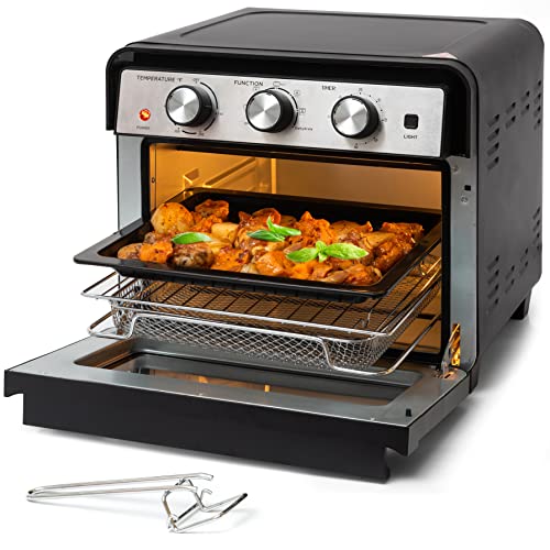 wolfgang puck oven - Air Fryer Oven, 6-in-1 Toaster Oven 23 Quart, Airfryer Toaster Oven For Roast, Bake, Broil, Stainless Steel Accessories Included, Convection Oven Countertop (Black) By Moss & Stone.