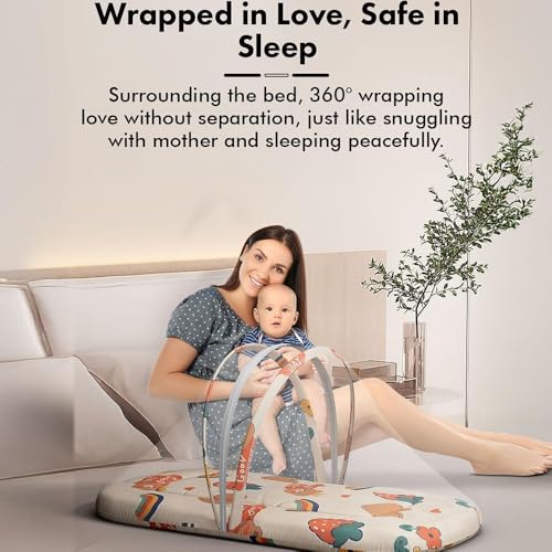 Image of StarAndDaisy Baby Carry Nest Combo Set for 0-12 Months | Baby Lounger, Bedding Nest & Mosquito Net Portable & Foldable Infant Bed Set Soft Mattress with Cushions (Rainbow Print)