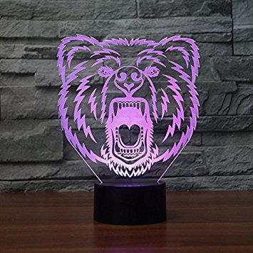 HPBN8 Ltd 3D Bear Night Light Illusion Lamp 7 Color Change LED Touch USB Table Decor Decorations Valentines Room Decoration