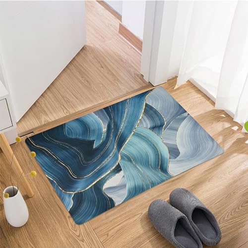 Image of Kuber Industries Bathmat | Diatom Mud Rectangular Mat | Anti Skid Door Mat | Super Absorbent Bath Mat | Rubber Floor Mat for Home | Quick-Drying Non-Slip Floor Mat | HY041 | Blue