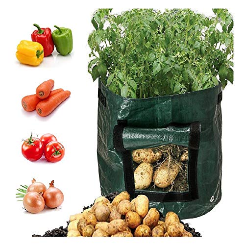 Preisvergleich Produktbild Snlaevx Kartoffel Pflanzbeutel, DIY PE Pflanztasche Pflanze Pflanzbehälter Tasche Verdicken Pflanzsack 10 Gallonen mit Tür Garten Blumentopf für Kartoffeln, Karotten, Tomaten, etc. (Grün)
