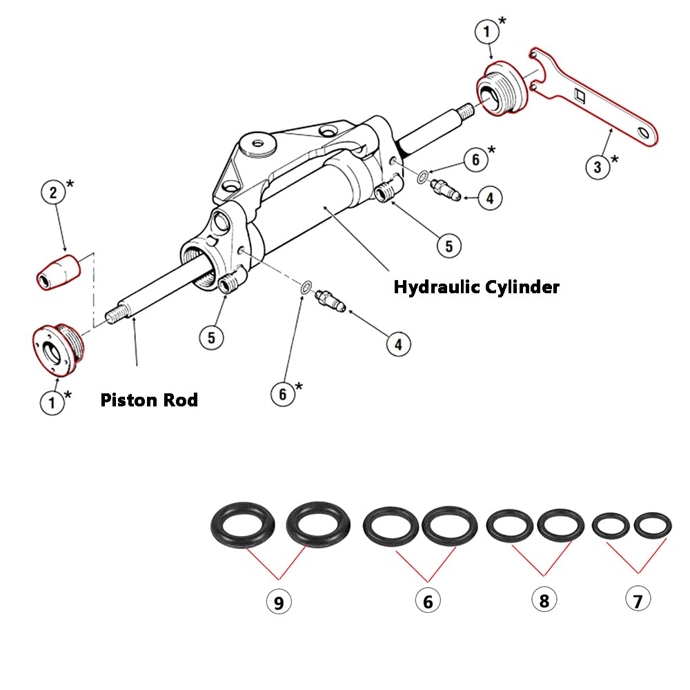 Kit di guarnizioni per cilindri per montaggio anteriore Seastar, guarnizioni per cilindri che perdono o piangono riparazioni, kit di guarnizioni per cilindri idraulici con chiave a perno