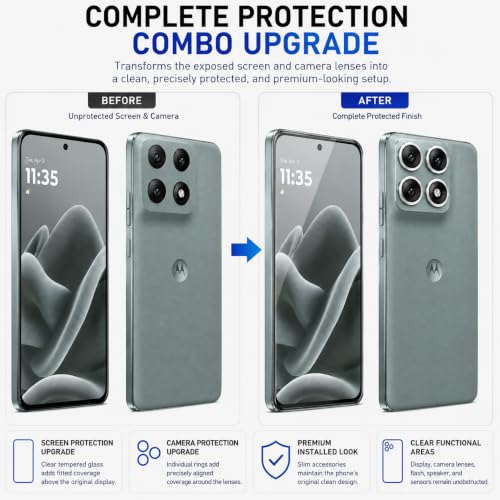 Image of ArmourPro UV Tempered Glass for Motorola Edge 70 Pro Plus 5G with Silver Camera Ring Guard Combo, Crystal Clear Screen Protector, Case Friendly, Anti-Scratch, Bubble-Free Installation Kit