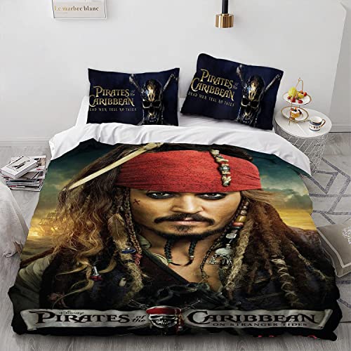 LHASA Parure de lit avec housse de couette et taie d'oreiller Motif Skipper du pirate Jack - Doux et respirant (style 9, simple 135 x 200 cm)
