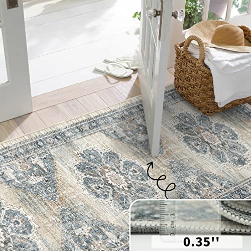 Washable 3x14 Hallway Runner Rug: Soft Kitchen Rug Non Slip Rug Runner with Rubber Backing for Living Room Bedroom Bathroom Non Shedding Farmhouse Carpet Runner Rug (Blue, 3X14)