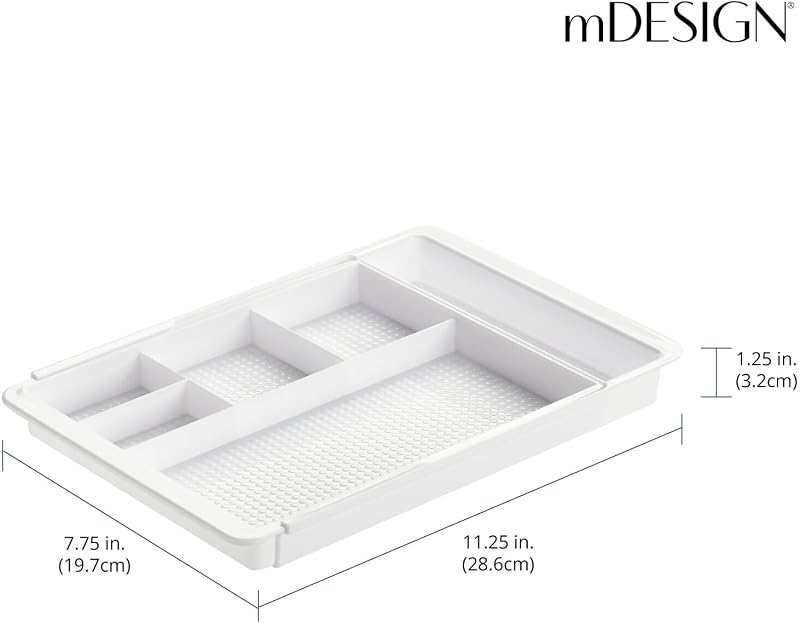 mDesign Organizador de cajones de plástico expandible y contenedor de almacenamiento para suministros de oficina - Lápiz de gel, marcador, papelería, soporte para suministros de escritorio para cajones y escritorio - Colección Lumiere - blanco